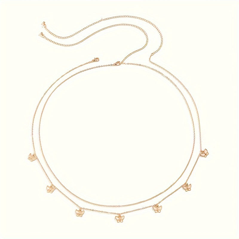 A Set Of 2 Fashionable Golden Butterfly Waist Chains, Suitable For Women To Wear As Sexy Belly Body Jewelry For Daily Use Or As A Gift.
