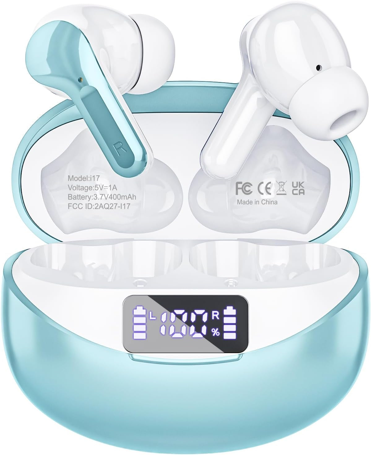 Wireless Earbuds Bluetooth Headphones 50H Playback Ear Buds with IPX7 Waterproof, HD Microphone, LED Display for Iphone and Andriod White