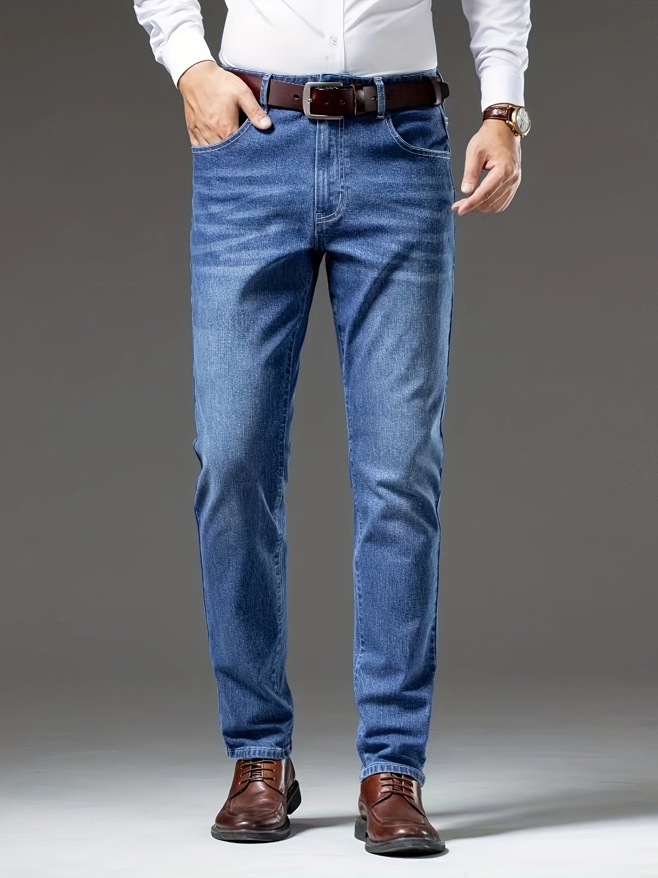 Men's Slim Fit Stretch Denim Jeans - Casual & Business-Ready, Mid-Rise, Cotton Blend for Spring/Fall