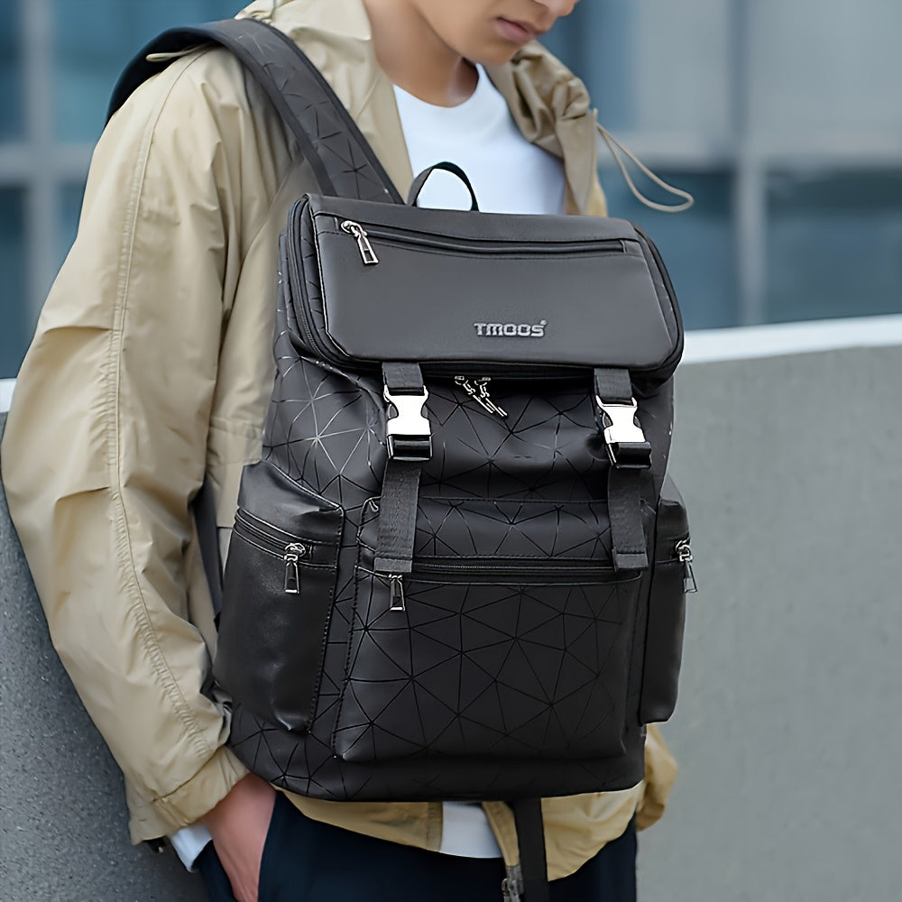 Unisex Backpack with Crocodile Texture, Large Capacity, Anti-Theft, Multi-Compartment, Fits 14-inch Laptop, Casual Travel Business Commute, Minimalist Style, No Battery - Black