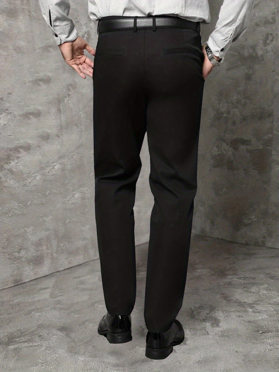Plus Size Men's Suit Trousers, Classic Solid Pants For Casual Business