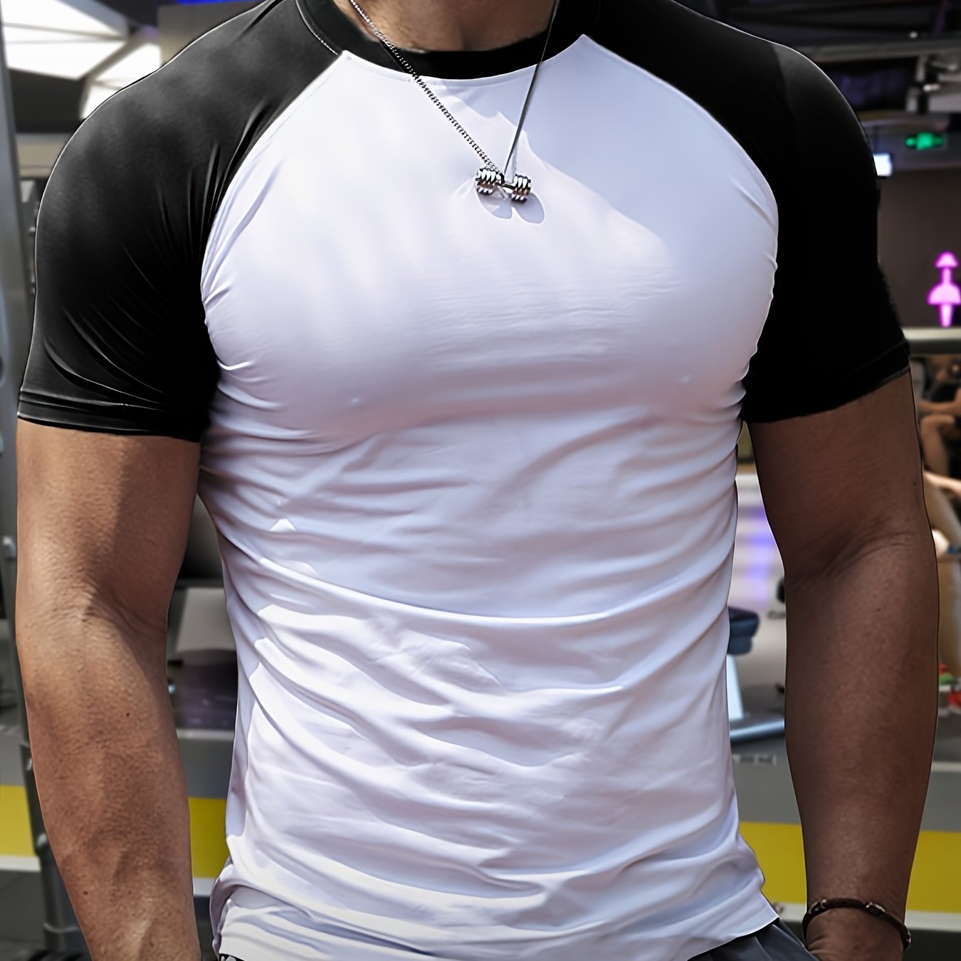 Men's Quick-Dry Athletic T-Shirt - Stretchy, Breathable Polyester, Short Sleeve, Round Neck, Black, Gym Running Workout Essential, Sports Clothing Sleek Athletic Tee Breathable Fabric, Workout Clothes