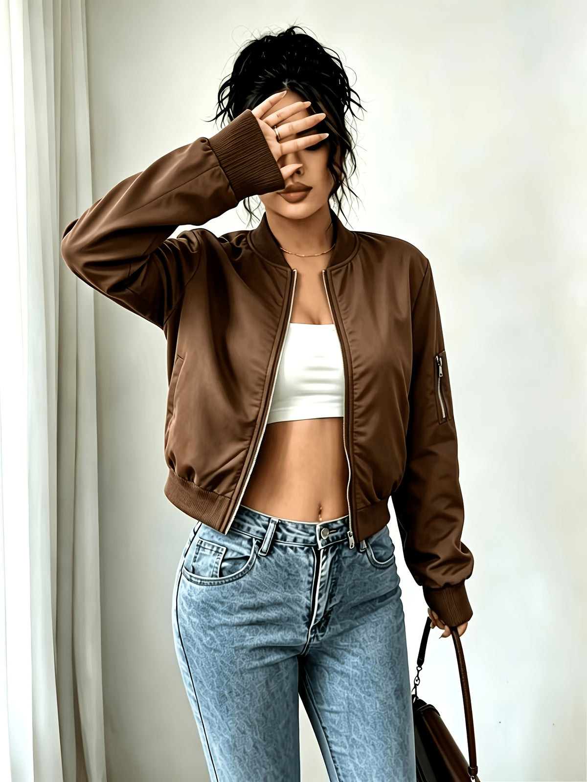 Women's Casual Y2K Zip-Up Baseball Jacket with Pockets