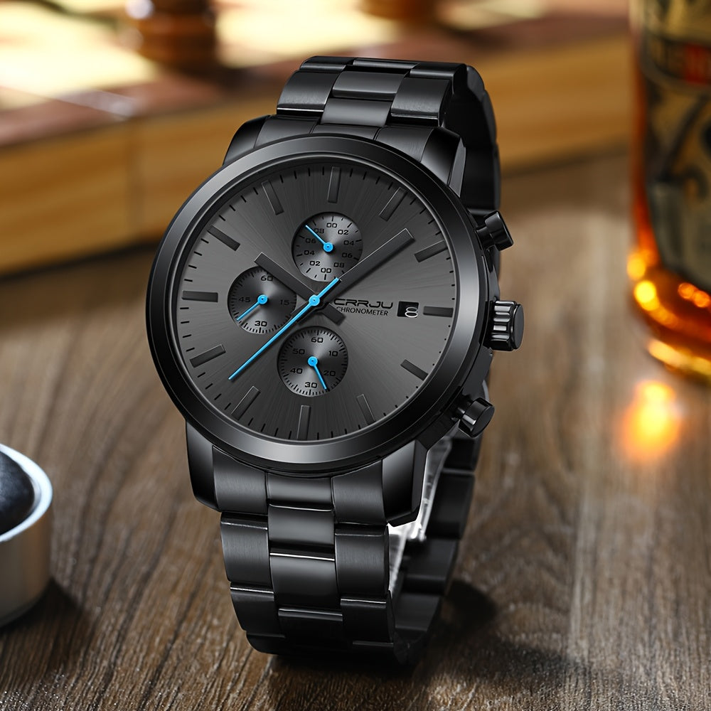 CRRJU Luxury Men's Stainless Steel Quartz Watch - Business Style, Chronograph,, Analog Display, High-end, Quartz, Suitable for Women