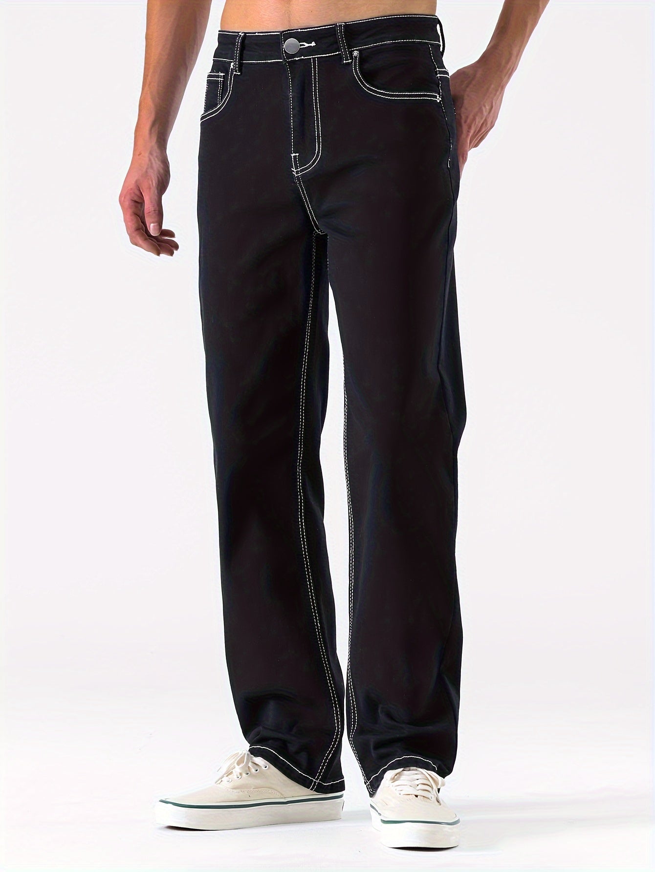 Men's Casual Slim Fit Stretch Jeans, Chic Street Style Distressed Denim Pants
