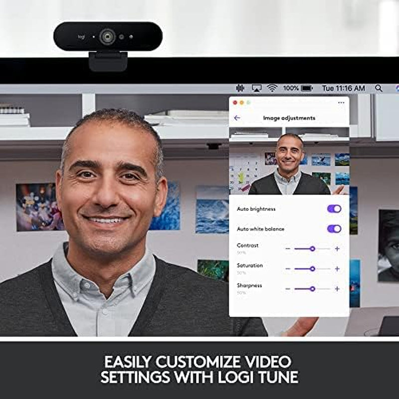 Logitech Brio PRO X 4K Webcam, Ultra 4K HD Video Calling, Noise-Canceling Mic, HD Auto Light Correction, Adjustable Field of View, Microsoft Teams, Zoom, Google Voice, Pc/Mac/Laptop/Macbook/Tablet