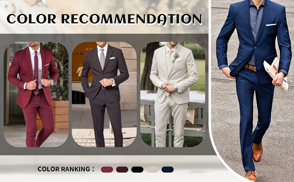 Men'S Classic Two-Piece Suit Set with a Single-Button Jacket And Pants, Suitable for Light Business, Weddings, Casual, And Formal Occasions.