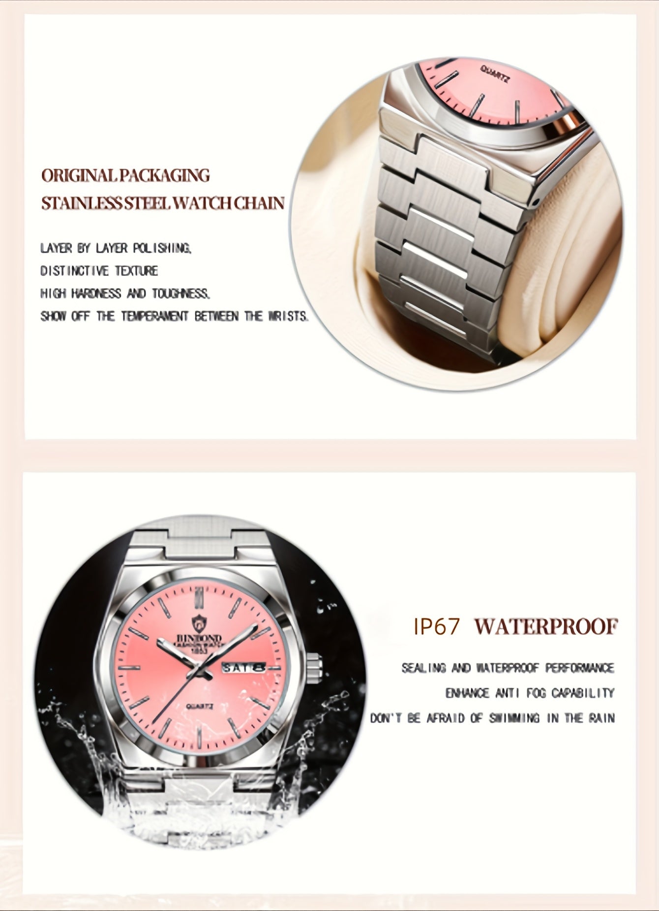 BINBOND Women'S Fashion Watch, Double Calendar, Quartz Movement, Stainless Steel Band, Round Case, Ideal for Daily Wear & Gifting, Stylish Accessory|Minimalist Design|Durable Watch
