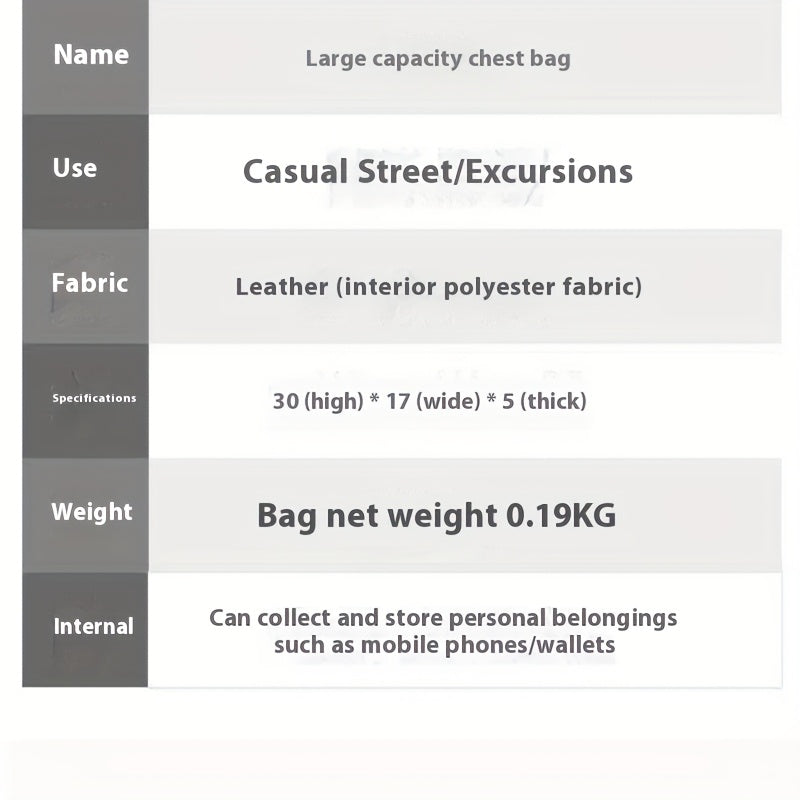 Men'S Vintage Faux Leather Chest Bag - Crossbody Sling Style, Multi-Layer Zippered Front, Brown with Red White Stripes, Perfect for Casual Outings, Crossbody Bag, Secure Zipper Closure