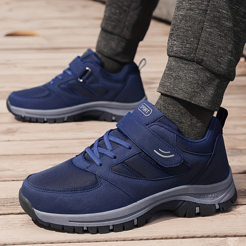 Men's Breathable Casual Shoes With Hook And Loop Fastener, Comfy Soft Sole Sneakers For Outdoor Jogging, Spring And Summer