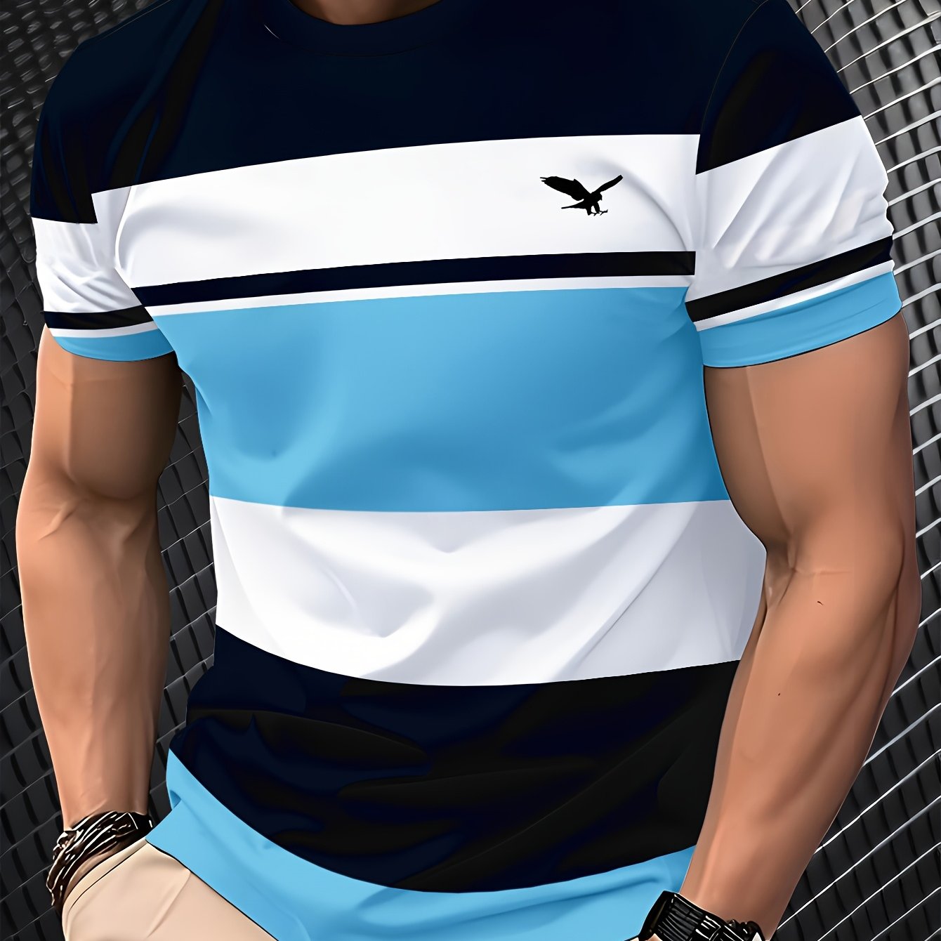 Men'S 3D Digital Print Short Sleeve T-Shirt - Breathable Round Neck, Non-See-Through, Lightweight Comfortable, Casual Style with Eagle Logo, Perfect for All Seasons, Versatile Clothing Stylish Graphic Tee Comfortable Fi