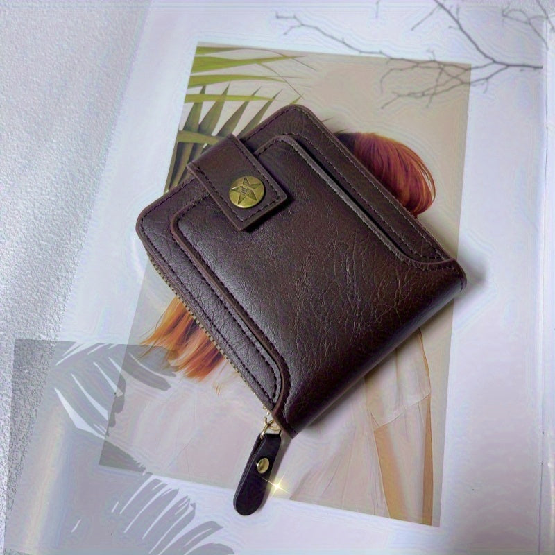 Stylish Men'S Faux Leather Wallet Featuring a Tree Motif, Compact Design with a Zipper for Credit Cards And Coins.