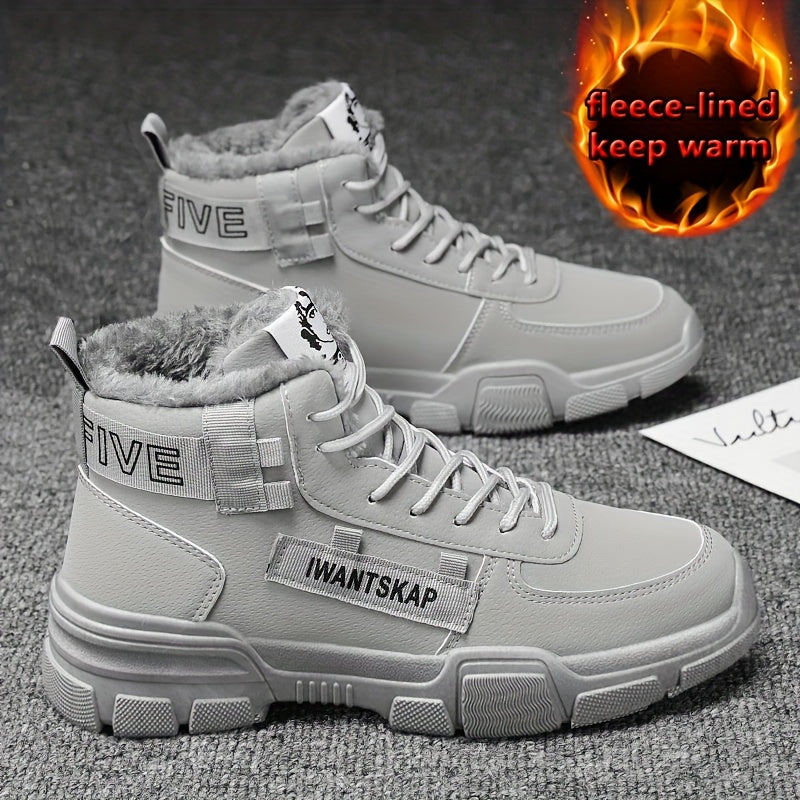 Men'S Winter Boots - Thermal Insulated Anti-Slip Snow Shoes with Cushioned Insole, Beige/Tan Cold Weather Boots for Ice, Snow, and Everyday - Lace-Up Ankle Support, Durable PVC Outsole - Ideal for Hiking, Urban Commute, and O