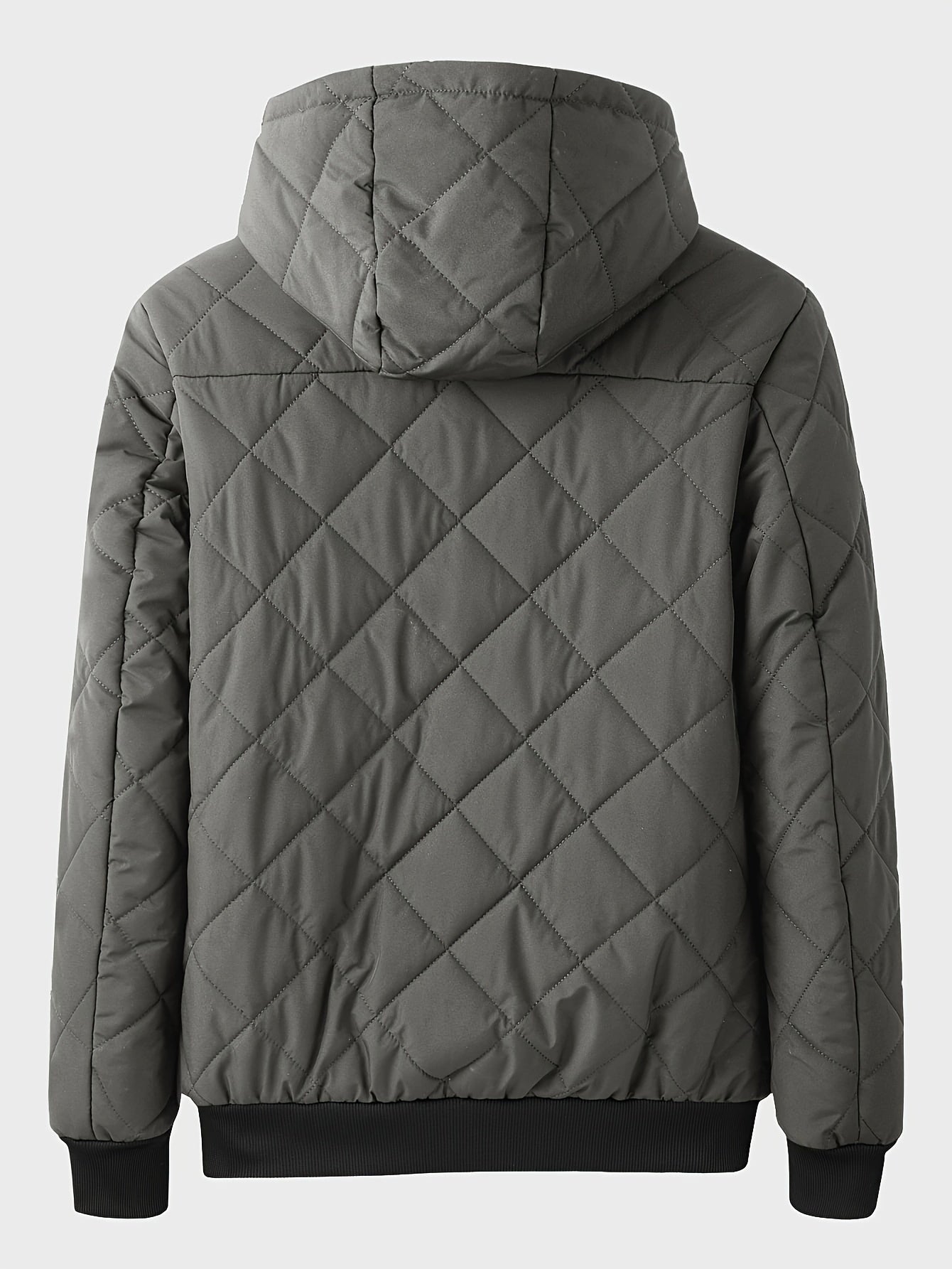 Men's Casual Fleece-Lined Hoodie Jacket - Warm, Windproof Zip-Up Coat with Quilted Design for Fall/Winter, Winter Coat