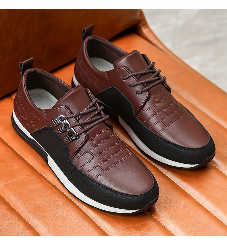 1pair Men'S Casual Business Sneakers, Round Toe, Low-Top, Solid Color, Faux Upper, with Fabric Lining, EVA Insole, PVC Sole, Lace-Up Closure for Daily and Leisure Wear