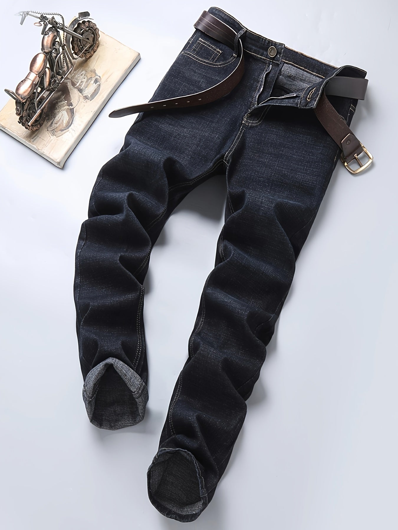 Men's Classic Business Casual Jeans - All-Season Black Denim with Patch Detail, Comfort Fit & Versatile Style