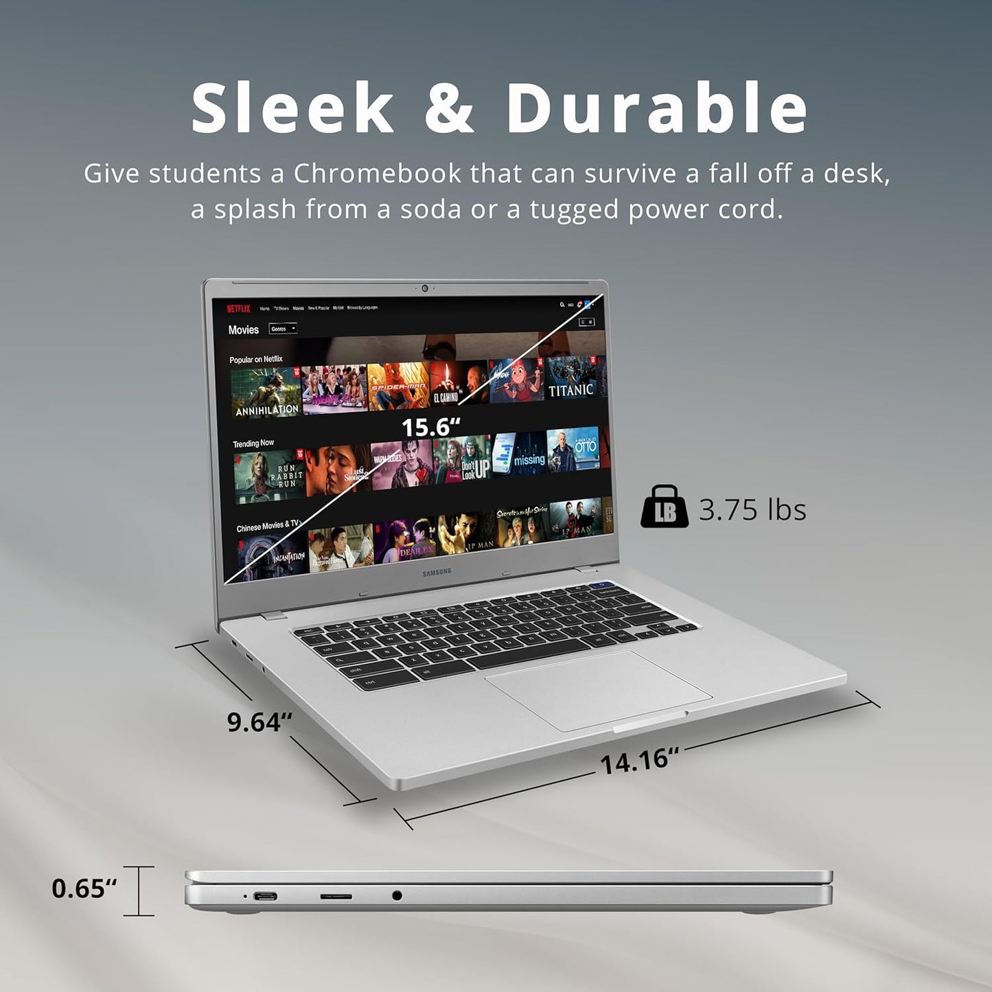 SAMSUNG Chromebook 4+ Laptop, 15.6" FHD LED Display, Intel Celeron N4000, 4GB RAM, 64GB Emmc, HD Webcam, Wi-Fi 5, Bluetooth, Chrome OS, Platinum Titan, 32GB USB Card
