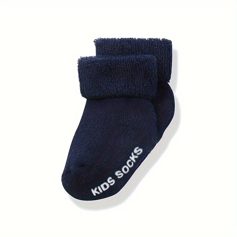 6pcs Cozy Cotton Blend Youngsters & Youngsters Boys' Socks - Warm, Thick, Mid-Calf with Non-Slip Bottoms, Soft Ribbed Cuffs - Perfect for Fall/Winter - Navy, Light Blue, White, Gray, Youngsters Socks