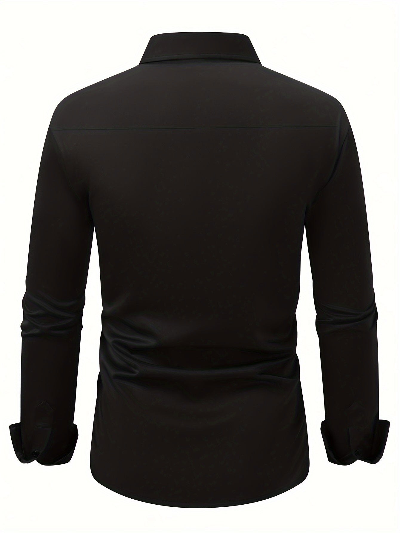 Men'S Elegant Black Long Sleeve Dress Shirt with Geometric Pattern - Polyester, Slim Fit, Button-Up, All-Season Wear, Stylish Lapel Collar, Perfect for Formal and Casual Events, Formal Attire|Slim Fit Shirt|Reflective Details