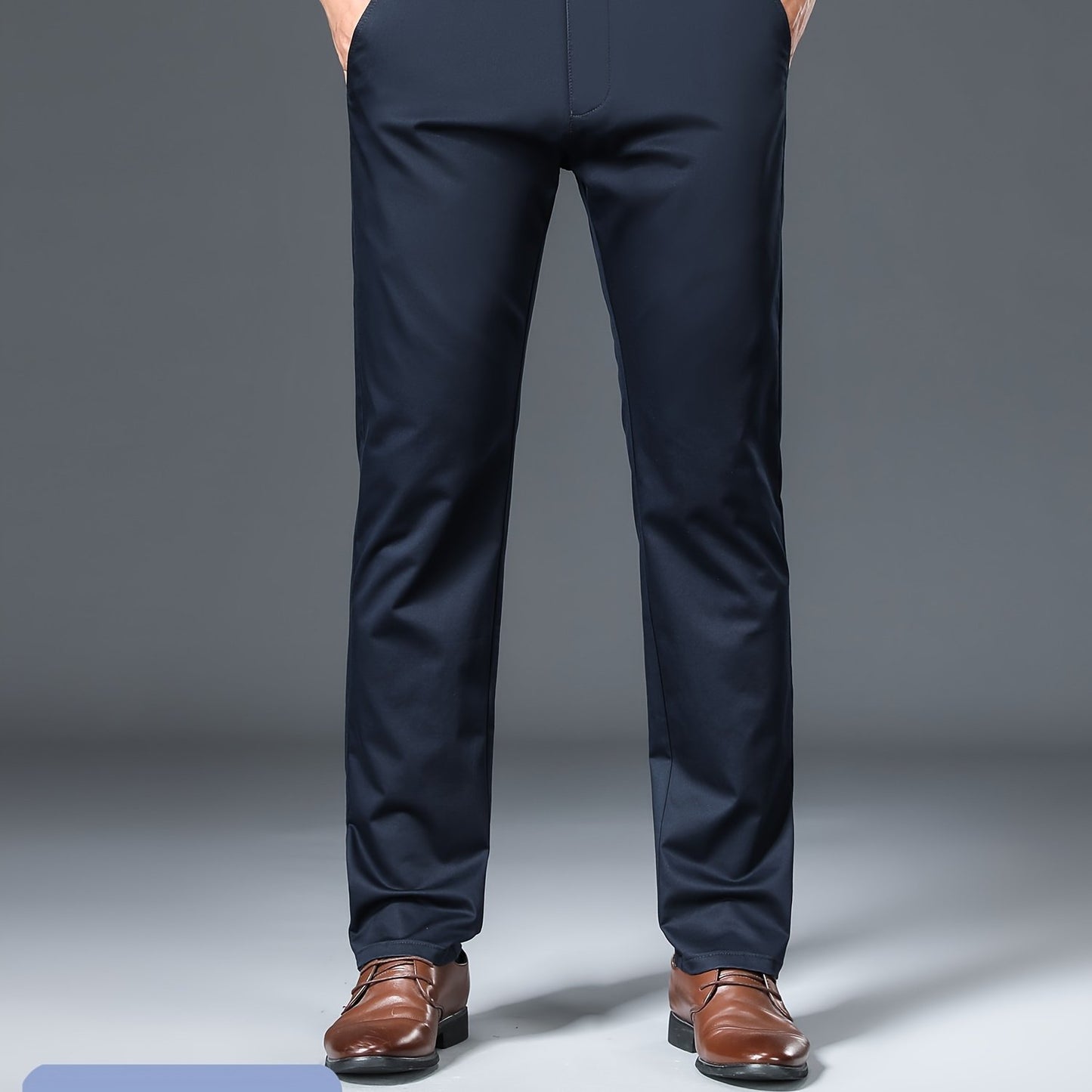 Men's Solid Pants With Pockets, Light Business Style Regular Fit Trousers For Outdoor Activities, Daily Wear For Spring And Autumn
