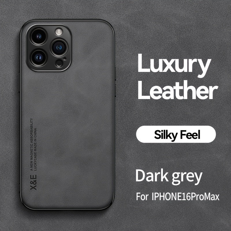 Premium Faux Leather Phone Case - with Built-in Magnetic Iron Sheet, Vehicle magnet, Sheepskin Texture, Ultra-Thin Design for iPhone 16, for iPhone 16 Plus, for iPhone 16 Pro, for iPhone 16 Pro Max