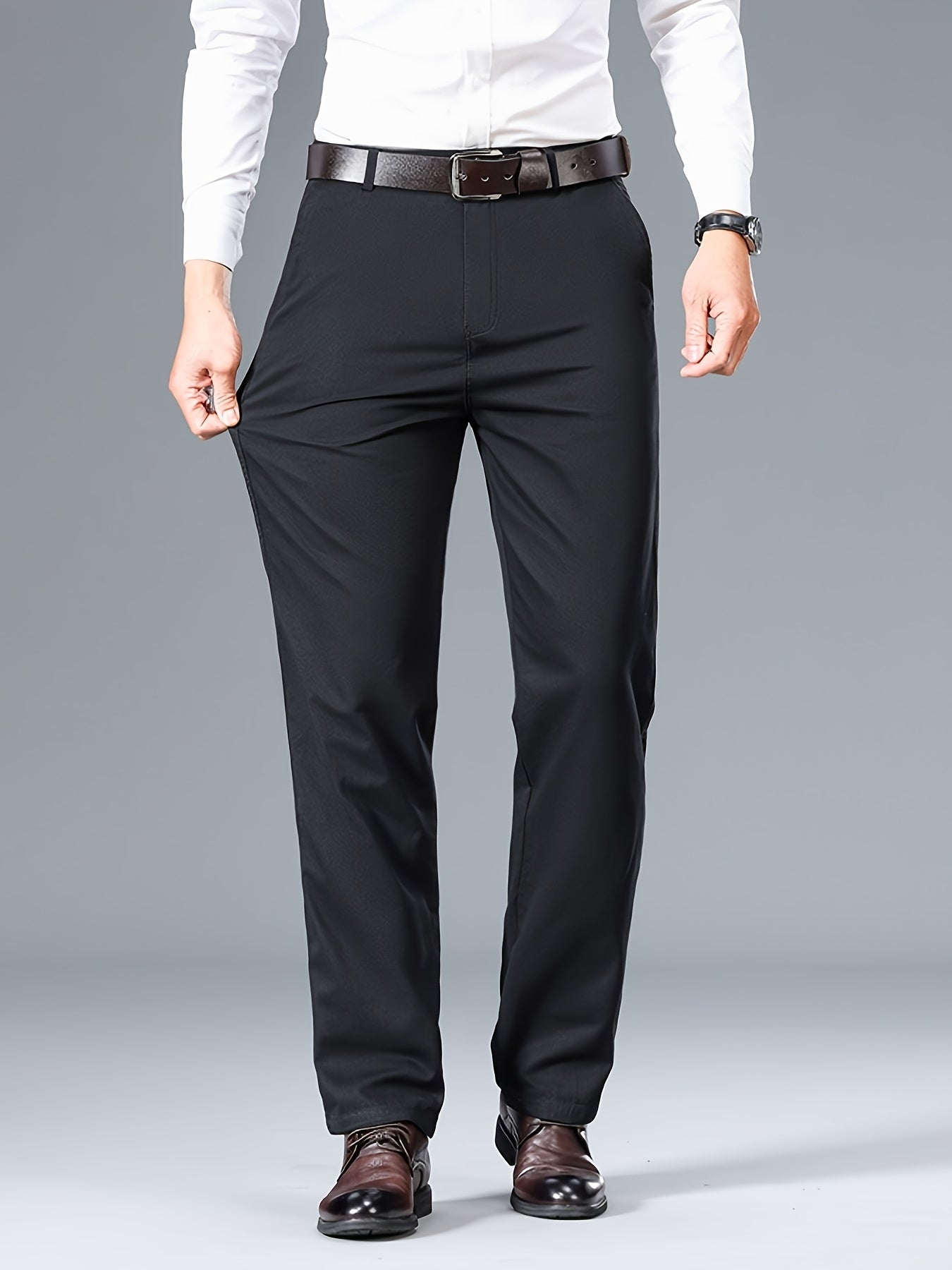 Men's Light Business Cotton Dress Pants - Straight Leg, Olive Green, 100% Cotton, Perfect for Office or Casual Outings