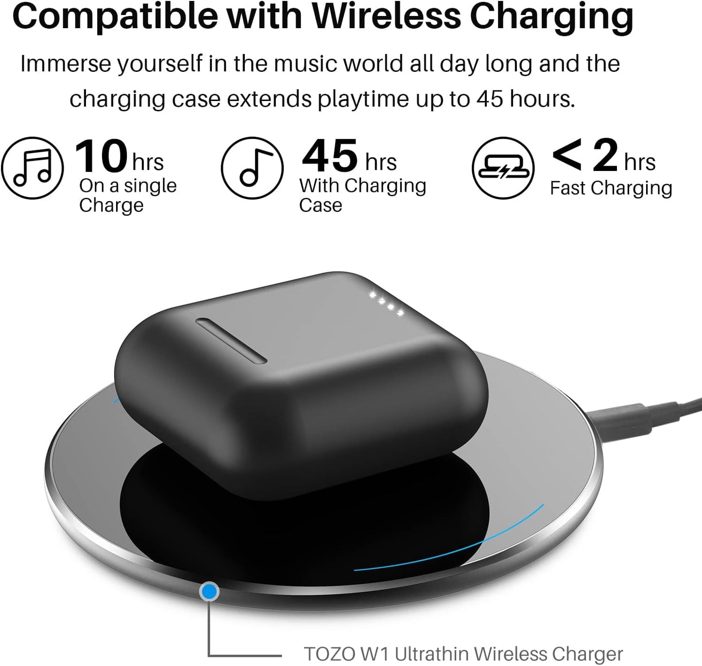 TOZO T6 True Wireless Earbuds Bluetooth 5.3 Headphones 45H Long Playtime, Wireless Charging Case, IPX8 Waterproof Stereo Earphones, Built-In Mic Calls, Headset Premium Deep Bass 32 Preset Eqs via APP