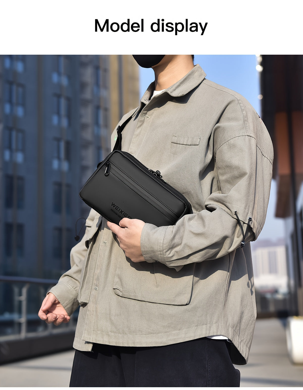 WEIXIER Unisex Fashion Messenger Bag, Shoulder Satchel with Detachable Strap, Polyester Lined, Business Briefcase for Commuting Outdoor, Ideal Gift for Husband Or Boyfriend