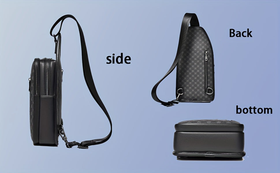 HUABUPS Men'S Crossbody Backpack - Black PVC Business Commuter Bag with USB Charging, Adjustable Strap, Multiple Compartments Durable Design for Travel, Hiking, Daily Use - Ideal Gift for Men, Hiking Gear, Stylish Accessory