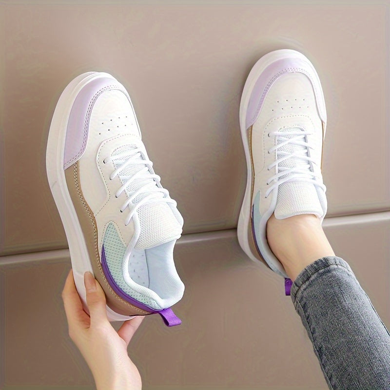 Stylish Women's Low-Top Sneakers - Lightweight Casual Shoes with Pastel Pink & Light Blue Accents, Synthetic Cover Upper, Breathable Mesh Lining, EVA Sole for Comfort, Perfect for Casual Attire & Travel