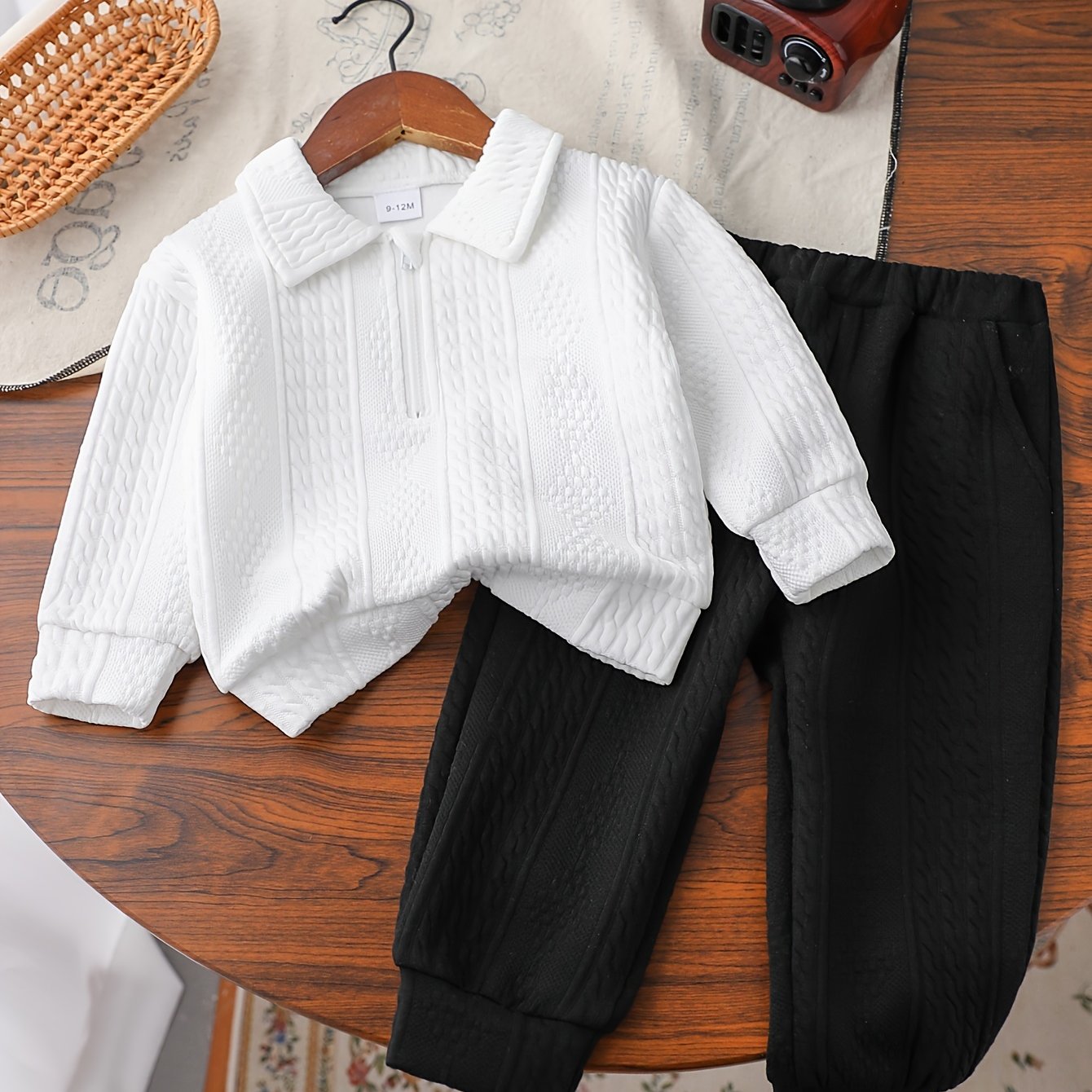 Newborn Boy's Trendy Long Sleeves Lapel Top & Pants Set, 2pcs Comfy Outfits For Kids Everyday And Outdoors