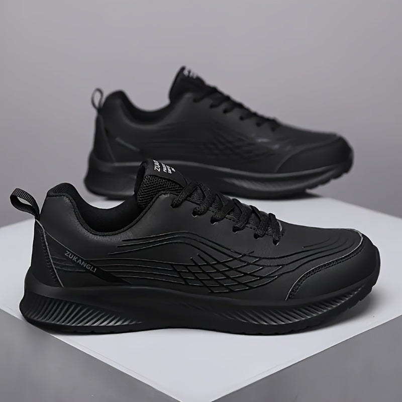 Men's Breathable Lightweight Running Shoes with Air Cushion Technology - Black Low-Top Sneakers for Walking, Jogging, Training Casual Wear, PU Upper MD Sole, All-Season Comfort, Sleek Sporty Design, Cushioned Support