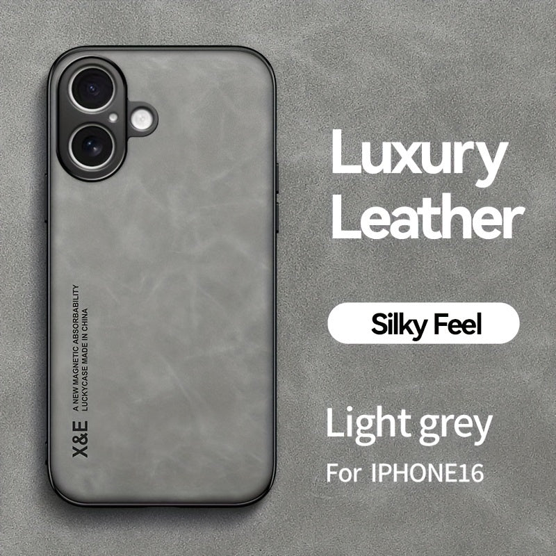 Premium Faux Leather Phone Case - with Built-in Magnetic Iron Sheet, Vehicle magnet, Sheepskin Texture, Ultra-Thin Design for iPhone 16, for iPhone 16 Plus, for iPhone 16 Pro, for iPhone 16 Pro Max