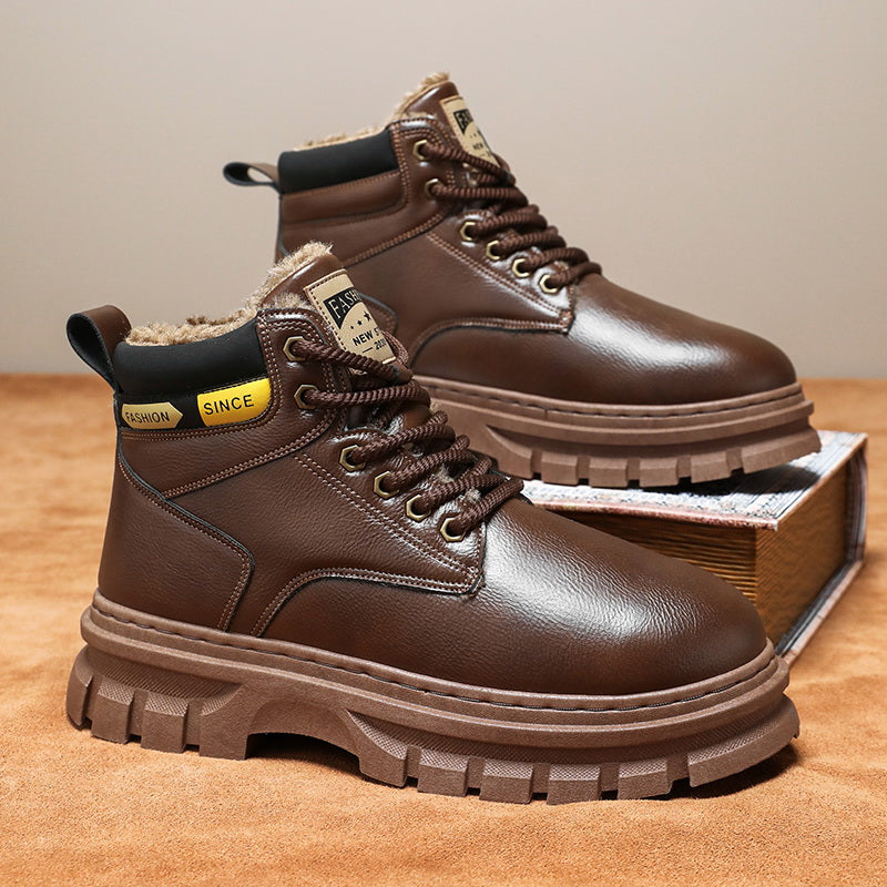 Men'S High-Top Winter Snow Boots - Heavy-Duty Thermal Insulated Cold Weather Boots with Lace-Up Closure, Non-Slip Rubber Sole - Brown - for Hiking, Outdoor