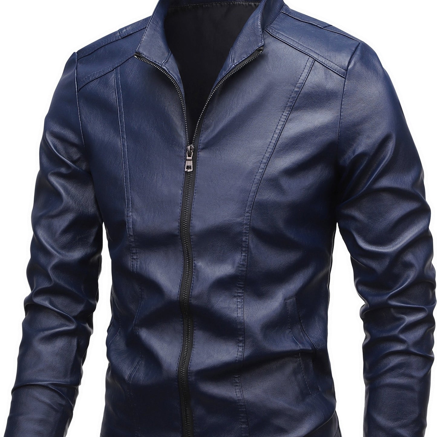 Men'S Casual Jacket - Stand Collar Zip-Up Long Sleeve - 100% Polyurethane, Solid Color, Non-Stretch Woven Fabric, Regular Fit with Functional Pockets for Daily Wear