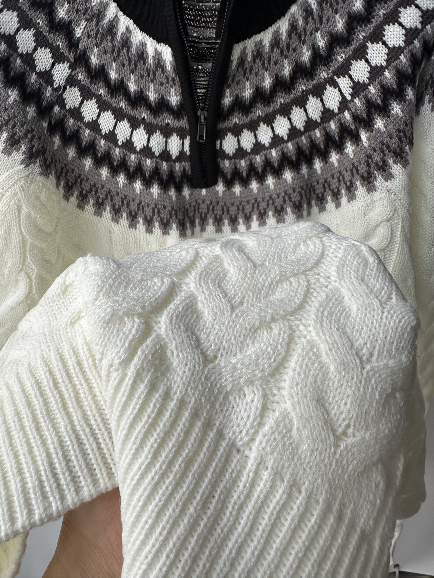 Տղամարդու սվիտեր - Fair Isle նախշերով սվիտեր, երկար թևքերով պուլովեր, հարմար է աշնանային և ձմռան համար, միջին ձգվող տրիկոտաժե սվիտեր, հարմար է ինչպես առօրյա, այնպես էլ պաշտոնական առիթների համար, ցրտադիմացկուն, հարմարավետ և տաք