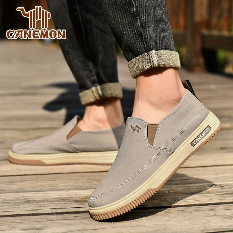 CANEMON Men's Slip-On Canvas Sneakers - Breathable, Non-Slip Soft Sole Casual Shoes with Striped Design, Comfortable All-Season Wear for Outdoor & Everyday Use