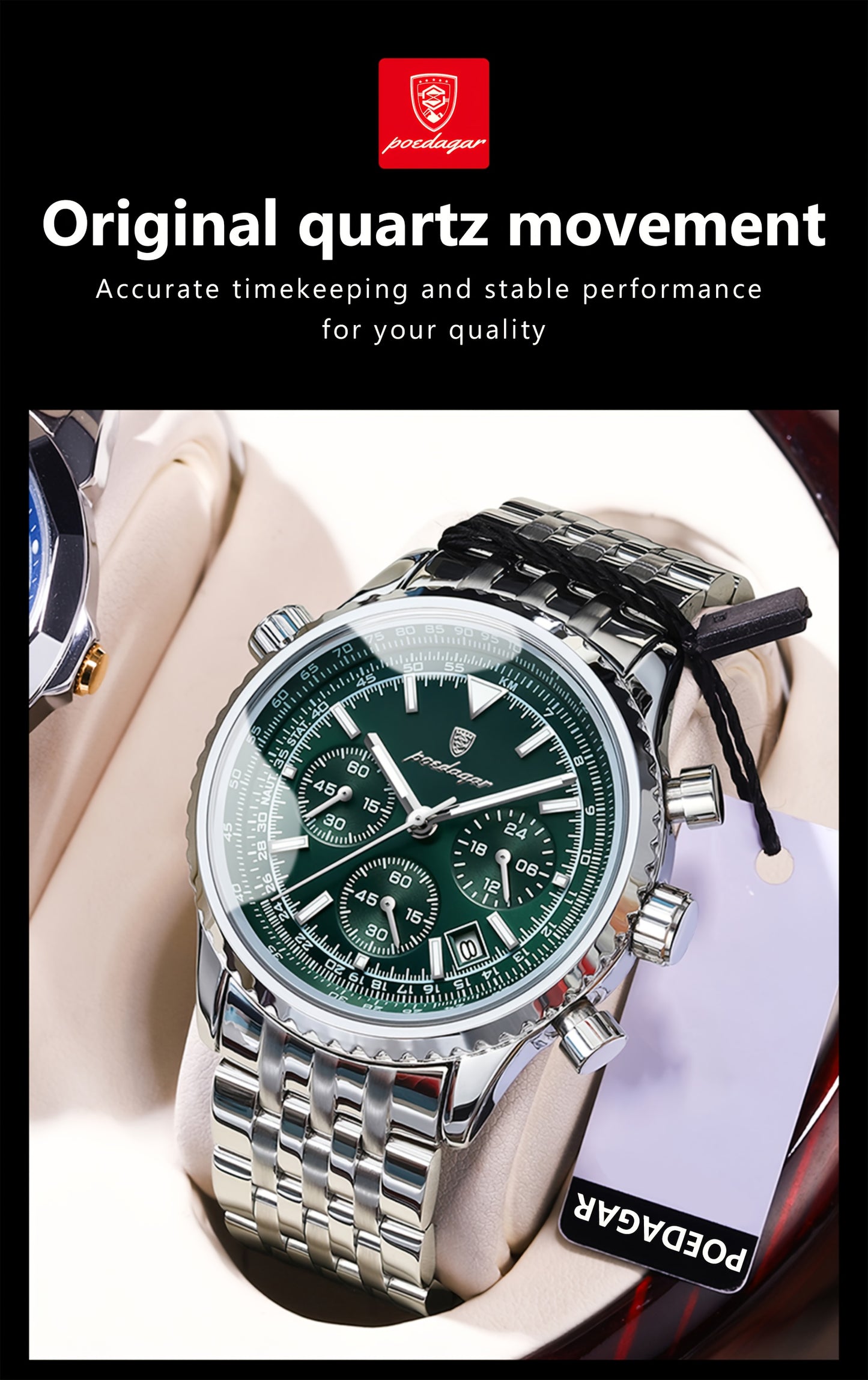 The New 2024 Waterproof Luminous Calendar Stainless Steel Chronograph Quartz Watch from Baida Is a High-End, Powerful, And Trendy Quartz Wristwatch for Men.