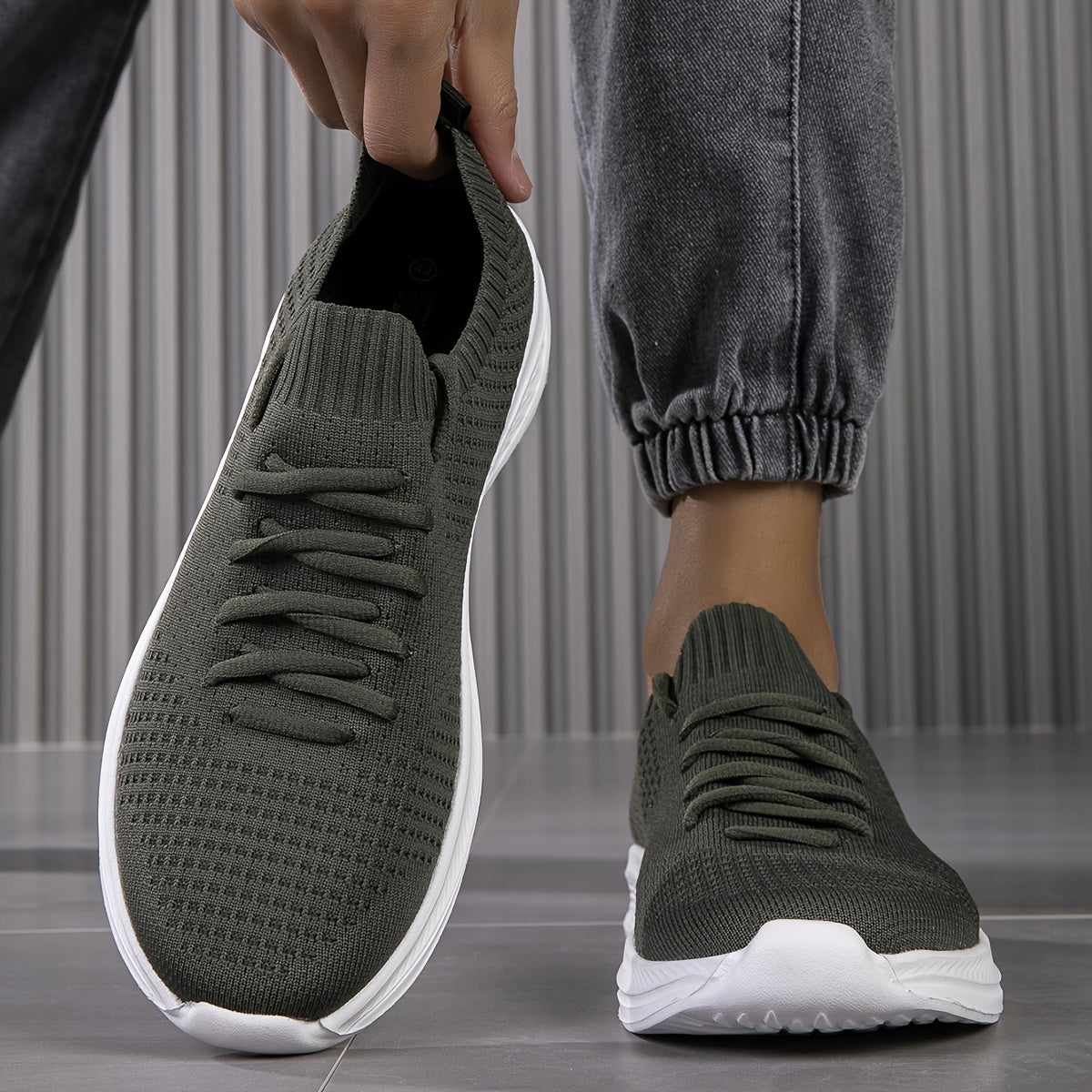 Men's Casual Running Shoes, Walking Tennis Sneakers, Lightweight Breathable Soft Sole Woven Work Shoes