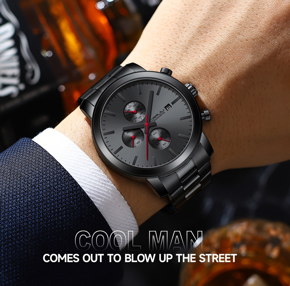 CRRJU Luxury Men's Stainless Steel Quartz Watch - Business Style, Chronograph,, Analog Display, High-end, Quartz, Suitable for Women