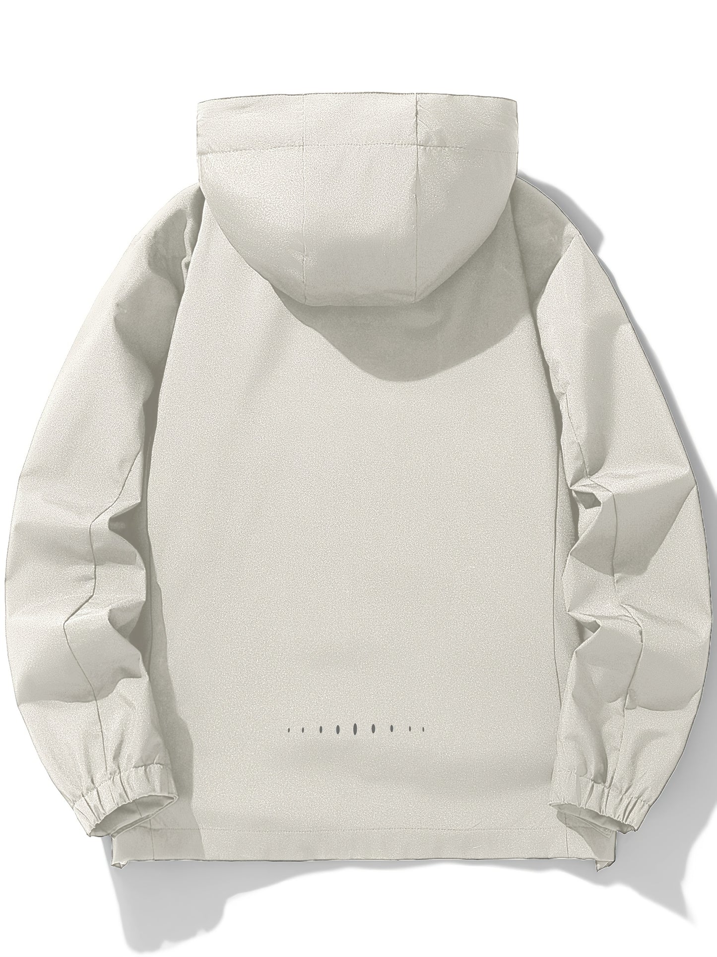 Men's Hooded Casual Windbreaker Jacket - 100% Polyester, Non-Stretch Woven Fabric, Long Sleeve, Regular Length, Alphabet Pattern, Zippered Pockets, Detachable Hood - All-Season Outdoor Lightweight Coat