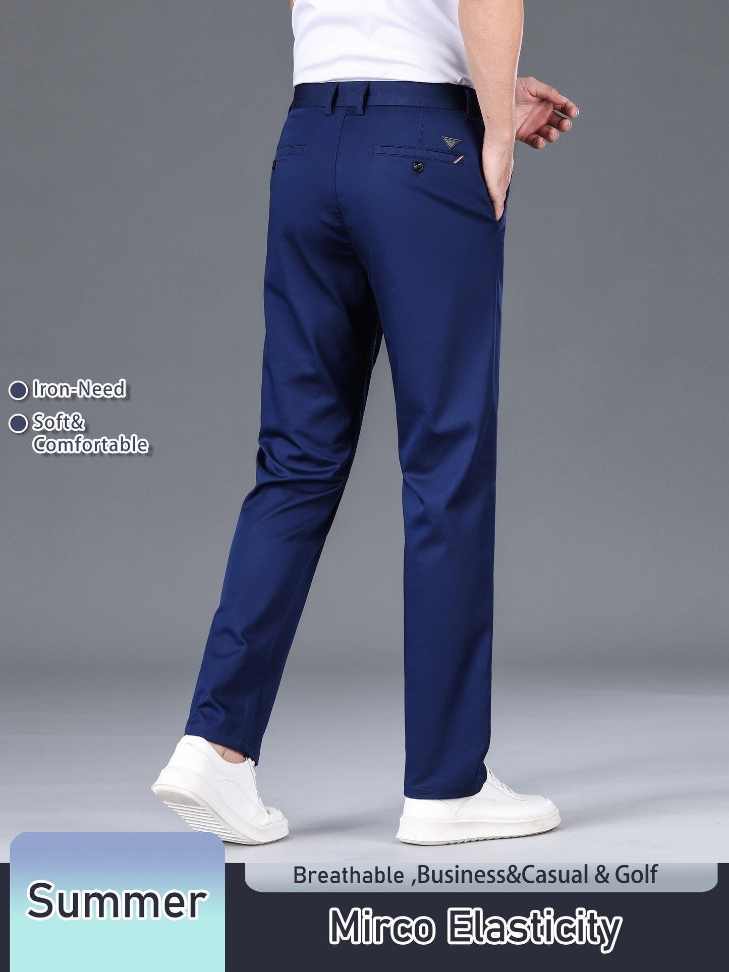 Men's Solid Color Straight Leg Business Style Cotton Blend Pants, Casual Comfy Breathable Outdoor Trousers As Gift