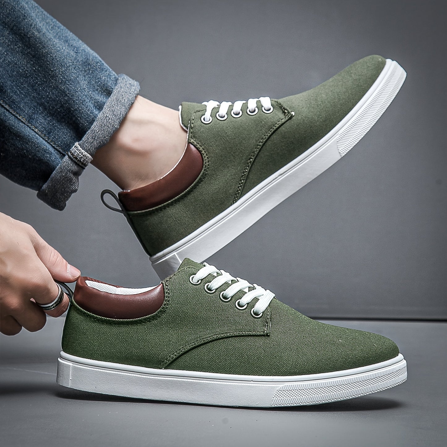 Men's Low Top Casual Canvas Skate Shoes, Breathable Lace-up Casual Flats For Outdoor Walking Driving, Men's Street Footwear