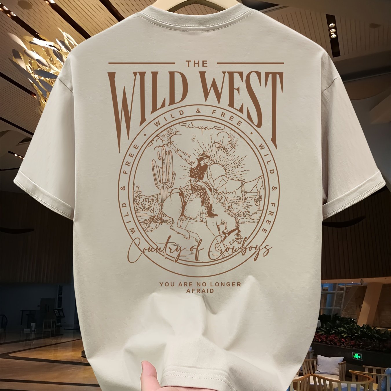 SKY·R Men's Loose 100% Cotton Cowboy Graphic Print T-shirt, Casual Short Sleeve Crew Neck Tee, Men's Clothing For Summer Outdoor