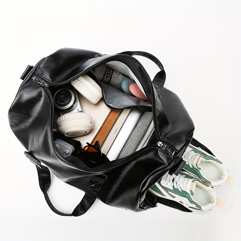 Large Capacity Lightweight Durable Business Travel Bag - Black Polyester Gym Duffel with Adjustable Shoulder Straps & Zipper Closure for Commuting, Weekend Trips, Daily Commute, Commuting Essentials, Minimalist Design, Reinfo