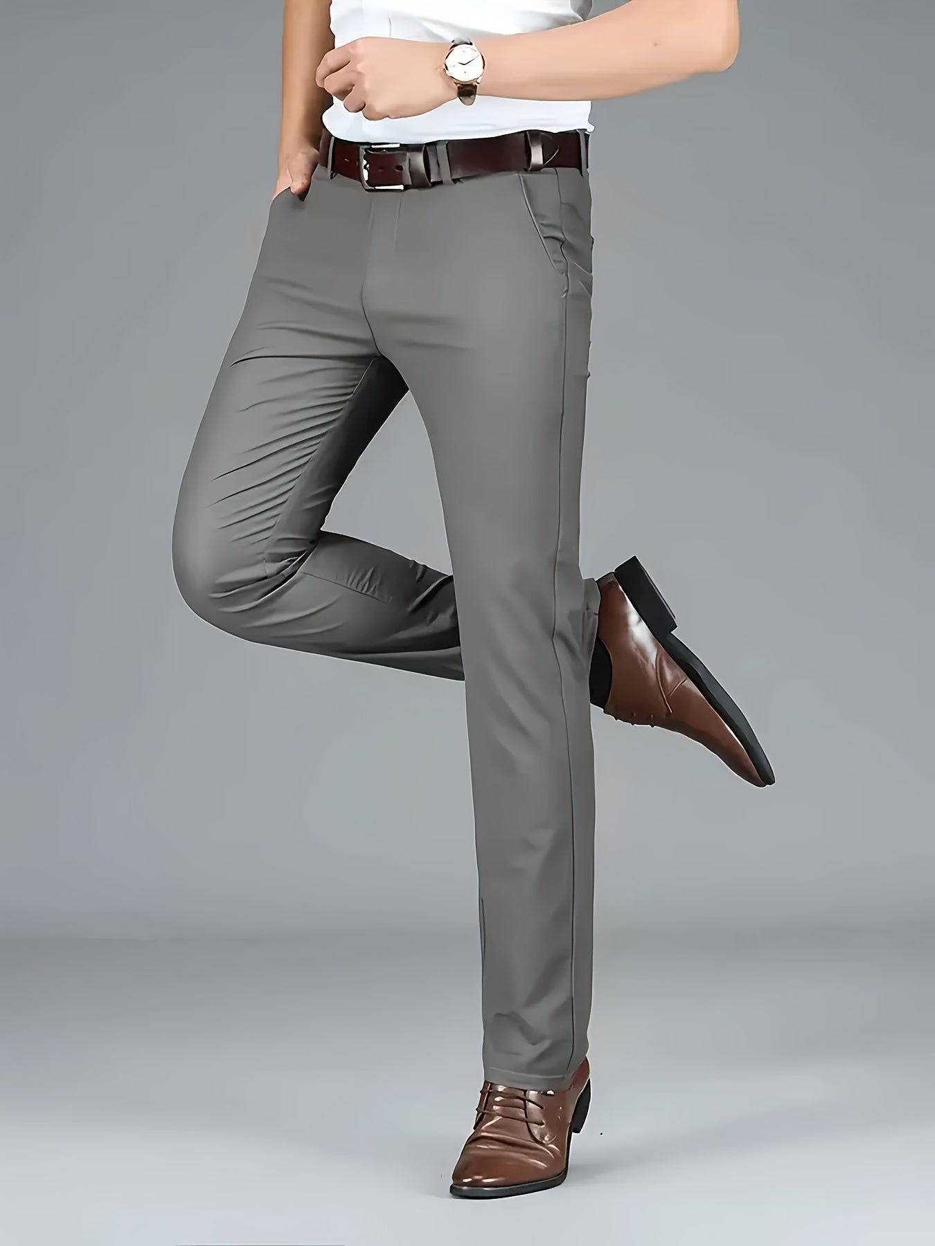 New Casual Formal Pants for Men in Four Seasons, Featuring a Business Style with Trendy Long Trousers. Fashionable And Versatile Men'S Elastic Dress Pants with a Comfortable Classic Design for Casual Wear.