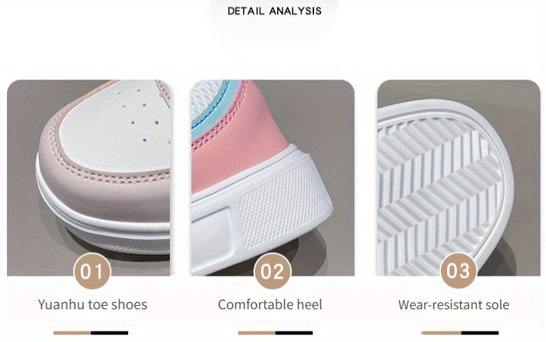 Stylish Women's Low-Top Sneakers - Lightweight Casual Shoes with Pastel Pink & Light Blue Accents, Synthetic Cover Upper, Breathable Mesh Lining, EVA Sole for Comfort, Perfect for Casual Attire & Travel