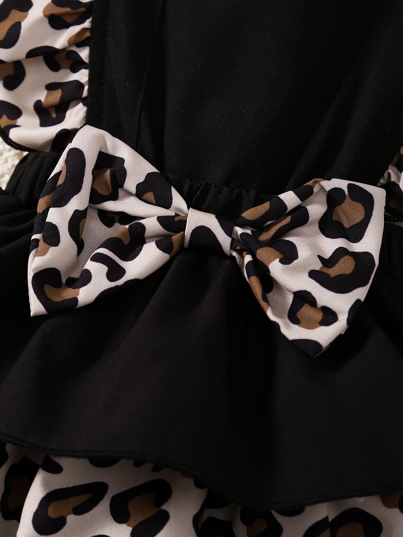 2pcs Set for Newborn Girls, Cute Leopard Print Ruffle Dress with Elastic Waist and Bowknot, Matching Headband, 100% Polyester Woven, Regular Fit, for Outdoor
