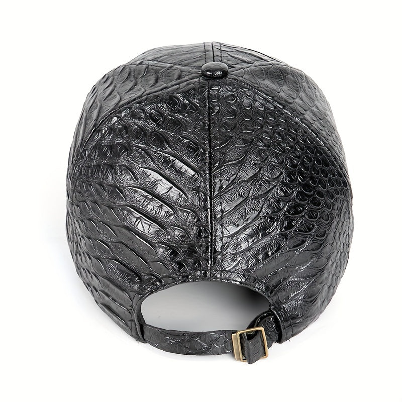 Premium Black Crocodile-Embossed Faux Leather Baseball Cap - Street Style Hip Hop Sun Protection Hat, Lightweight & Hand Washable