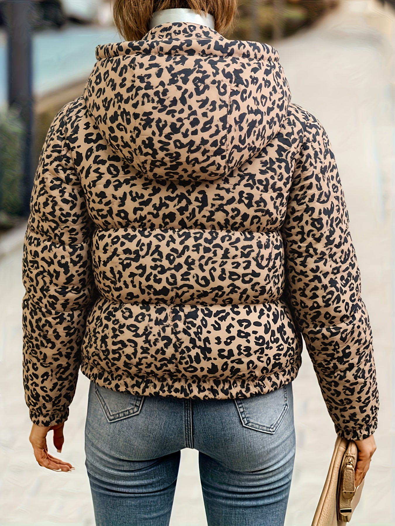 Women'S Cozy Leopard Print Hooded Jacket - Thick Warm Winter Coat with Zipper Closure, Casual Long Sleeve Outerwear for Fall & Winter, Brown & Black Animal Print Design, Cozy Fall Wear | Leopard Print Jacket | Zippered Jacket
